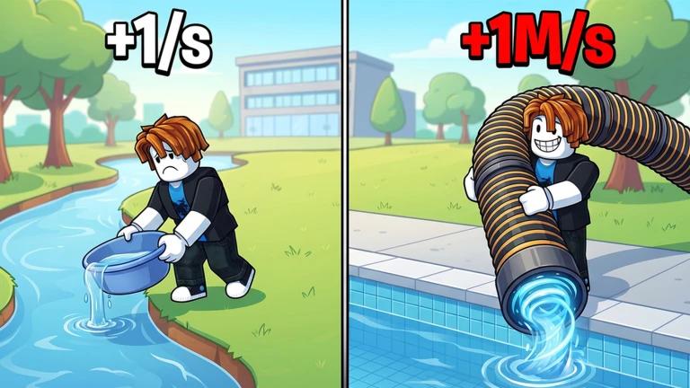 Discovery splash banner for 1+ Drain Water Per Click Roblox Discord server