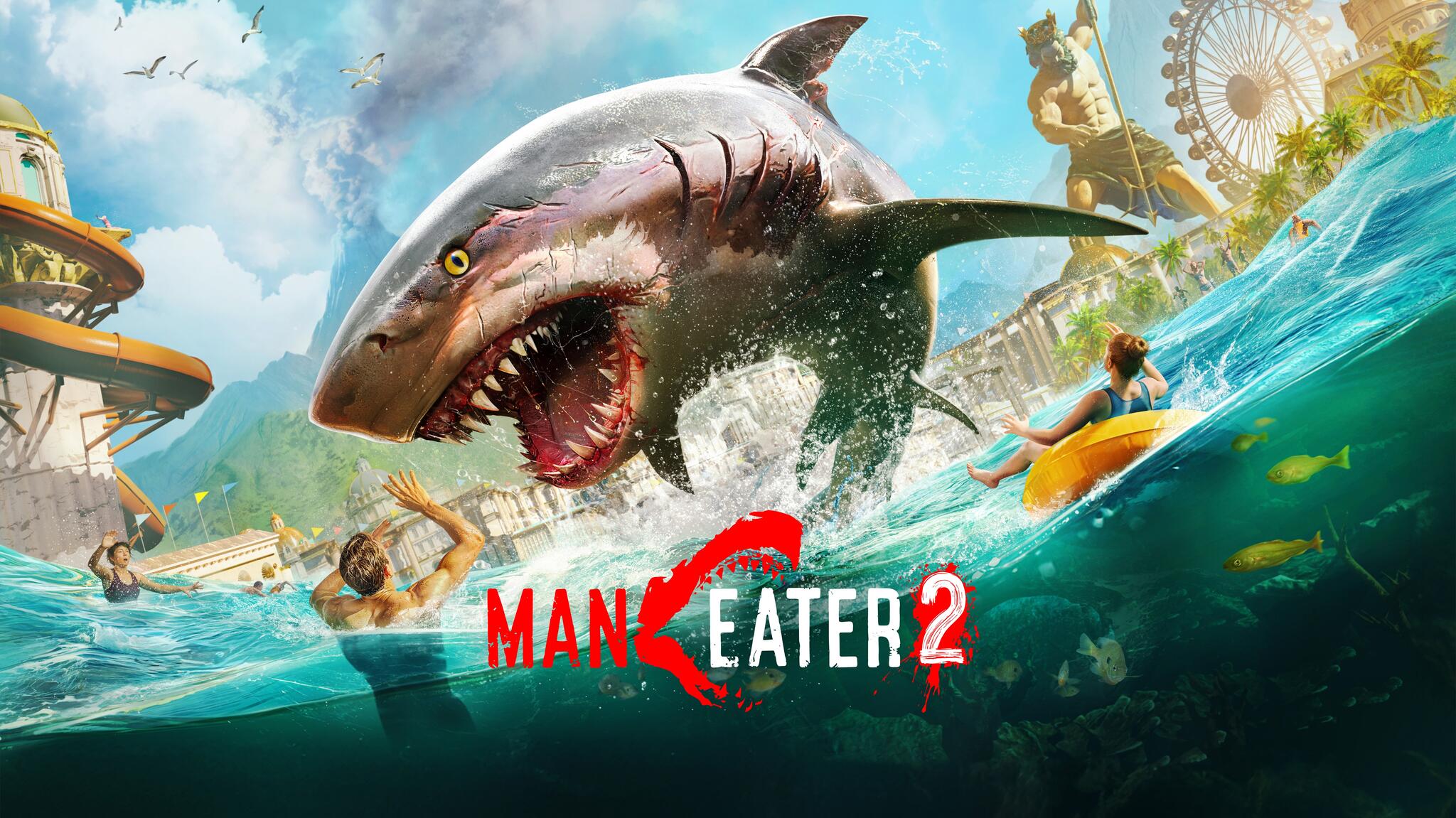 Discovery splash banner for Maneater Discord server